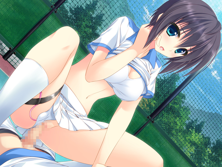 black_hair blush censored game_cg hoshizora_e_kakaru_hashi hoshizora_e_kakaru_hashi_aa naturalton panties penis pussy sex short_hair underwear vibrator yocchan