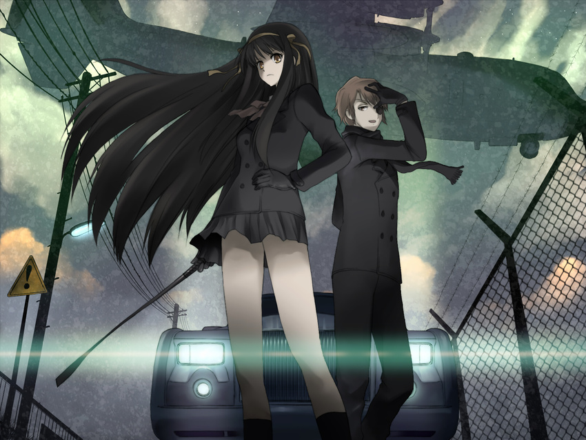 aircraft car gloves kikumaru_bunta koizumi_itsuki long_hair suzumiya_haruhi suzumiya_haruhi_no_yuutsu