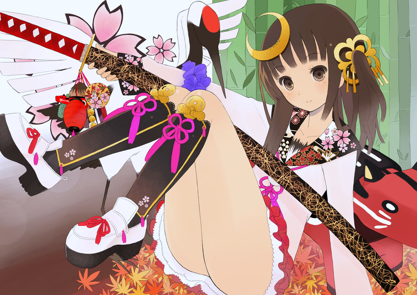 ass blush brown_eyes brown_hair katana long_hair mk_(masatusaboten) original skirt sword twintails weapon