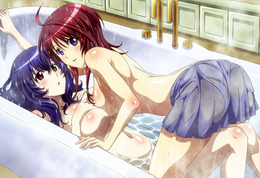 bath bathtub breast_grab nude oribe_mafuyu seikon_no_qwaser skirt topless wet yamanobe_tomo yuri