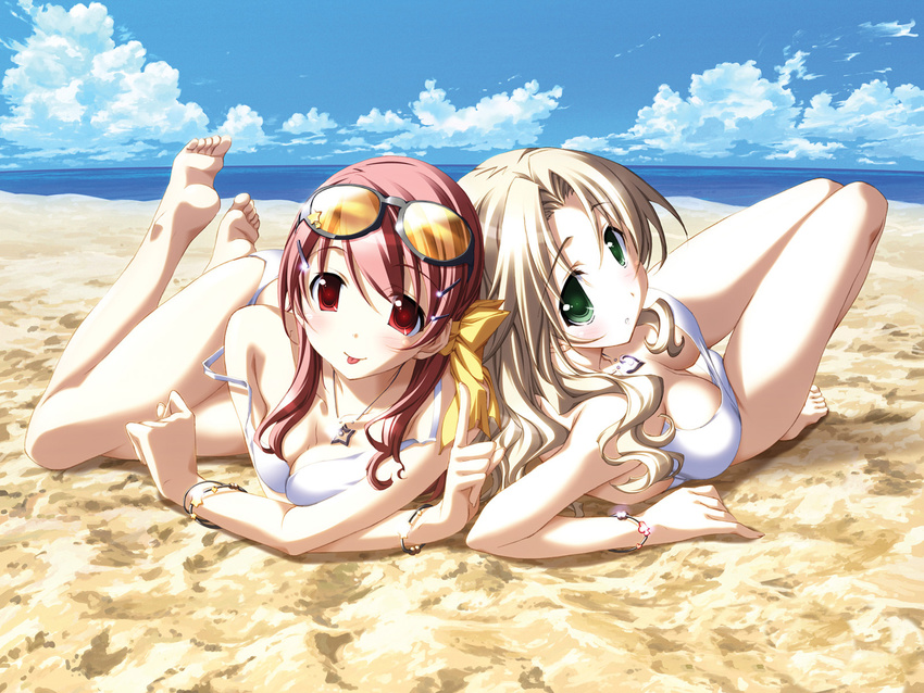 2girls ashita_no_kimi_to_au_tame_ni barefoot beach bikini breasts cleavage kurashima_tomoyasu purple_software swimsuit wakamiya_asuka yuugiri_ruriko