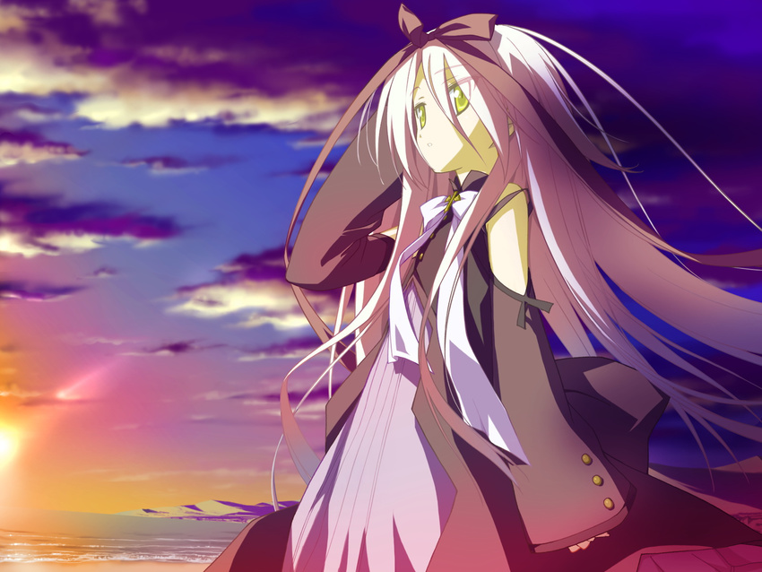 hoshizora_no_memoria long_hair mare_s_ephemeral ribbons white_hair yellow_eyes