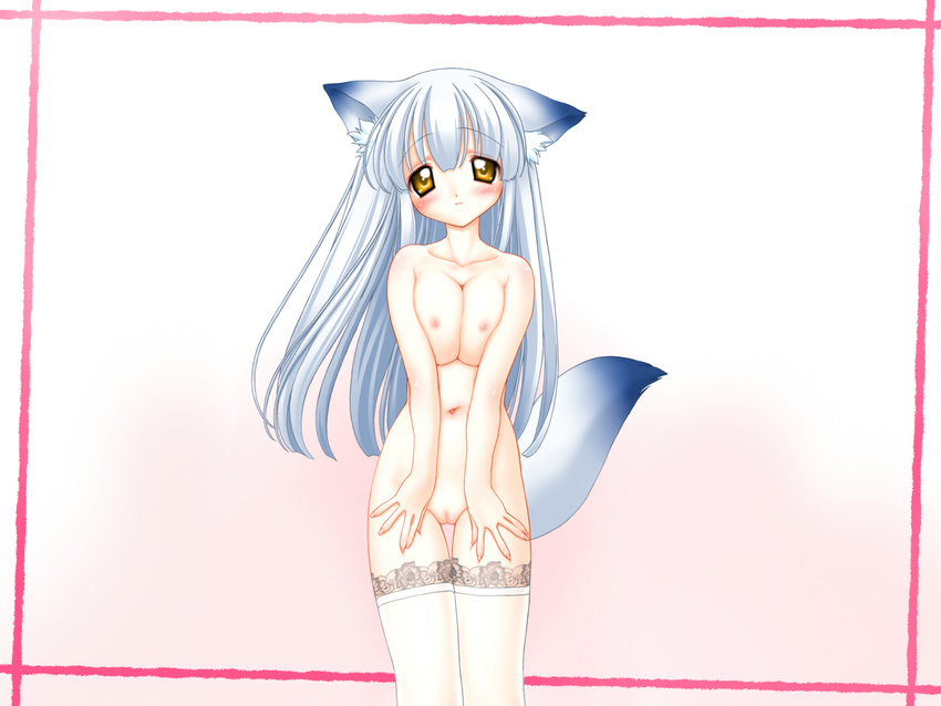 animal_ears foxgirl nakajima_konta nipples nude pussy setuka snow_fox tail thighhighs uncensored