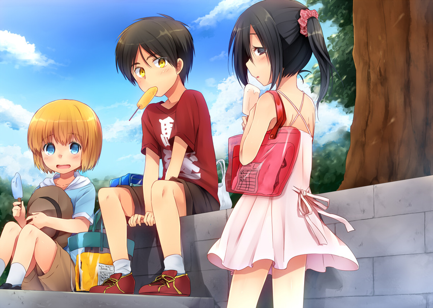 armin_arlert eren_jaeger marimo_danshaku mikasa_ackerman popsicle shingeki_no_kyojin