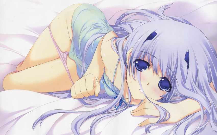 bed blue_eyes blue_hair iizuki_tasuku inia_sestina muv-luv muv-luv_alternative panties total_eclipse underwear