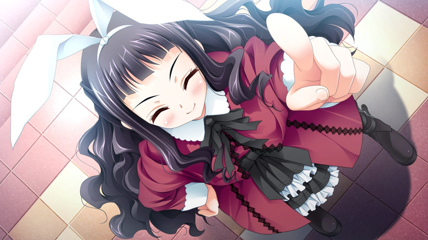 1girl 3-nin_iru! black_hair blush character_request game_cg long_hair smile solo suzui_narumi