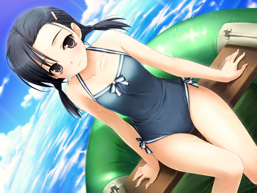 black_hair game_cg hashimoto_takashi kuranaga_kozue swimsuit wet yosuga_no_sora