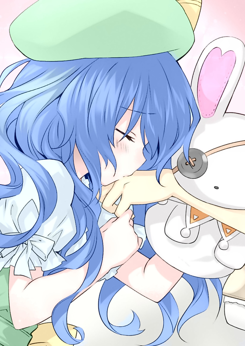 7a61 absurdres bad_id bad_pixiv_id blue_hair blush closed_eyes colorized date_a_live derivative_work hand_kiss hat highres kiss long_hair yoshino_(date_a_live) yoshinon