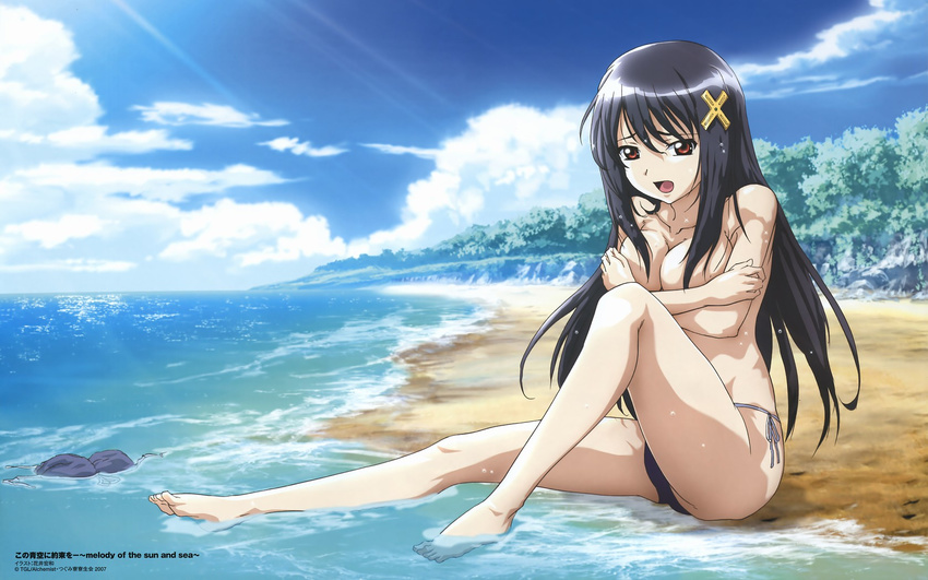 asakura_naoko beach bikini breast_hold hanai_hirokazu kono_aozora_ni_yakusoku_wo swimsuit topless water