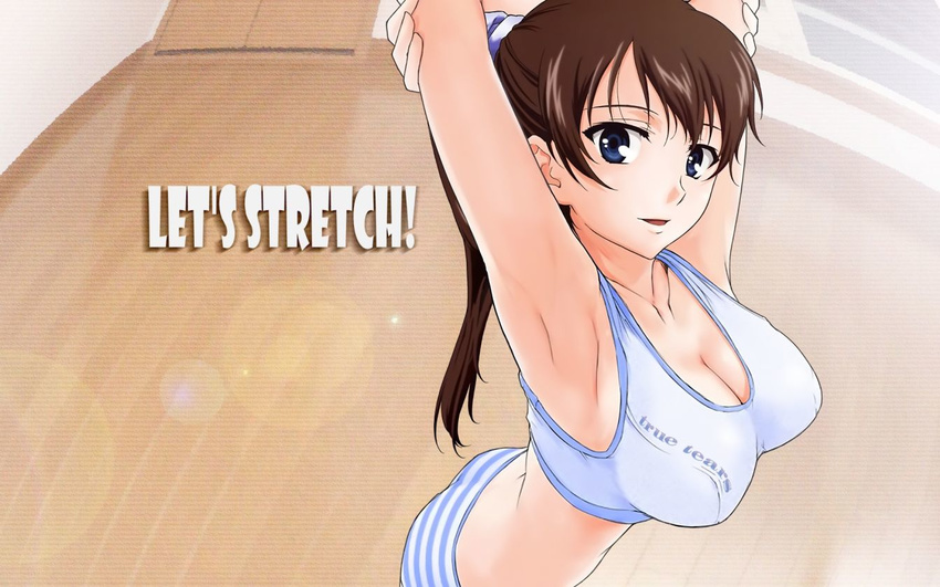 blue_eyes bra brown_hair panties ponytail striped_panties true_tears underwear yuasa_hiromi