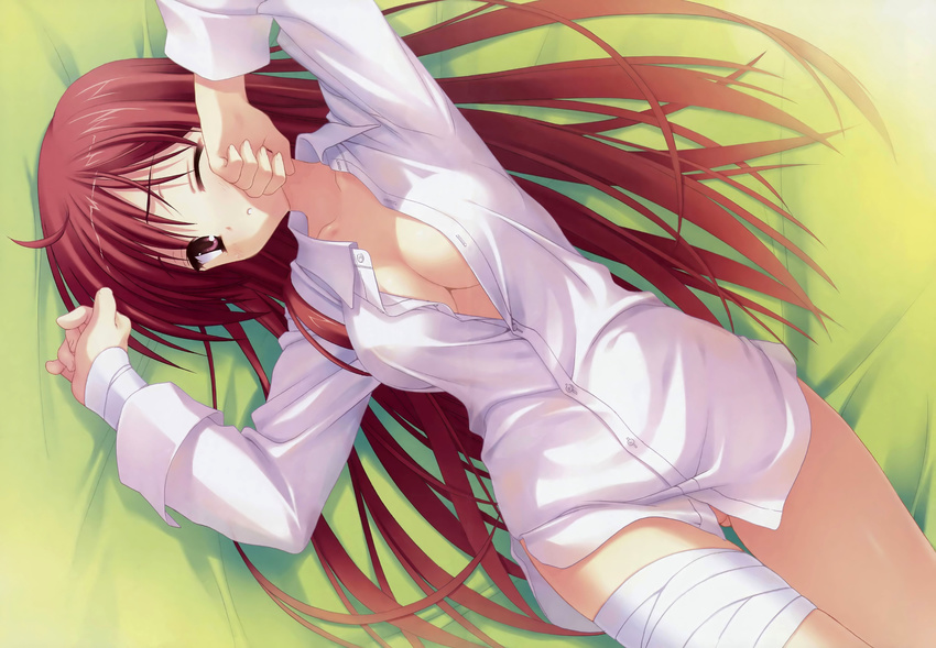 breasts empty_x_embryo kifune_mio kobuichi long_hair muririn no_bra open_shirt red_hair wink yuzusoft