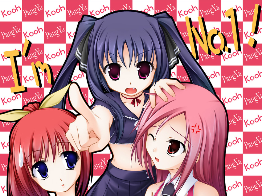 black_hair child hair_ribbon hana_(pangya) kooh lucia_(pangya) multiple_girls pangya pink_hair red_eyes ribbon twintails wantoshi