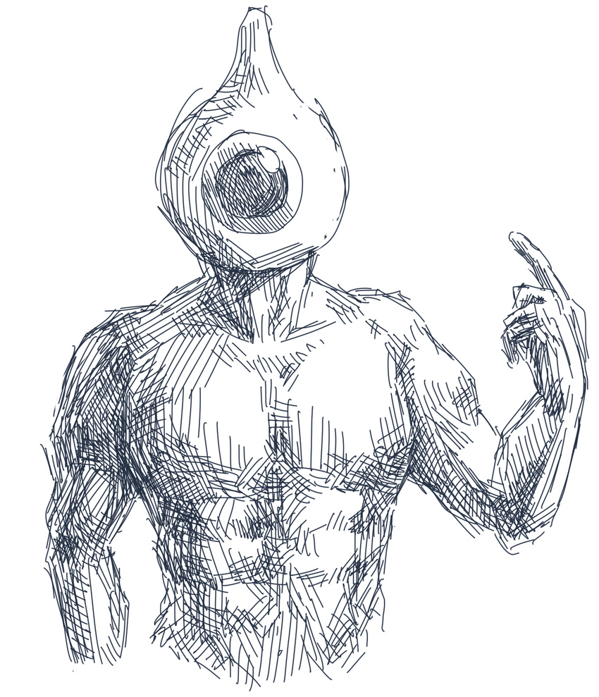 commentary_request highres male_focus manly monochrome muscle scp-131 scp_foundation seneo sketch solo topless