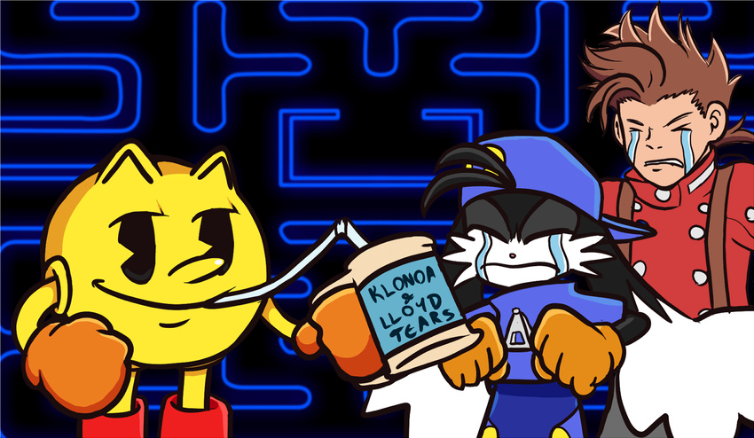 crying cup drinking eyes_closed feline frown gloves group hair human klonoa klonoa_(series) lloyd_irving long_ears male mammal meme nintendo pac-man pac-man_(series) retro smile smug super_smash_bros tales_of_(series) tales_of_symphonia tears teeth unknown_artist video_games