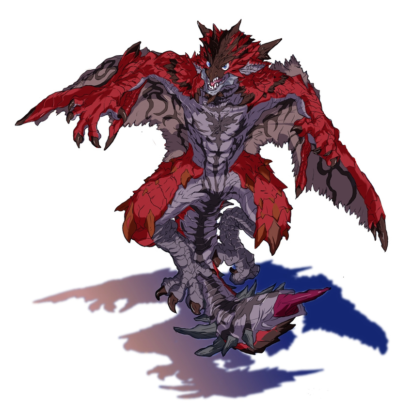 88po abs ambiguous_gender anthro blue_eyes capcom claws dragon floating horn looking_at_viewer male monster_hunter muscles nude pecs plain_background rathalos red_scales scales scalie solo spread_wings toned video_games white_background wings wyvern