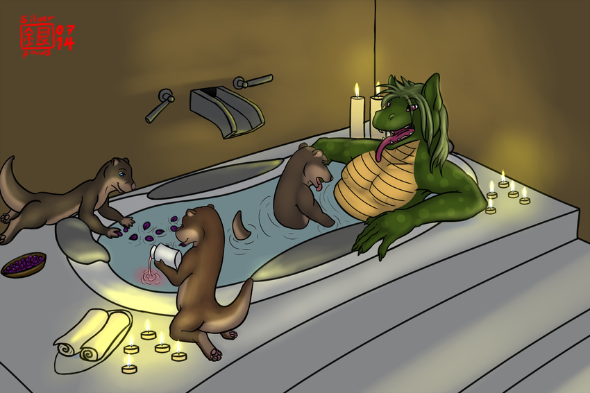 ambiguous ambiguous_gender bath candle chakat-silverpaws cute flower invalid_tag mammal mustelid otter reptile scales scalie size_difference soap spa water