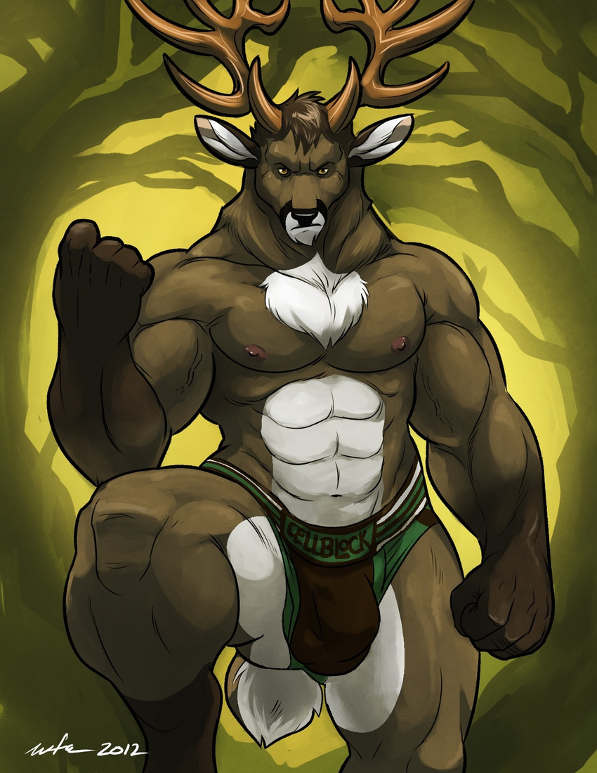 abs anthro antlers beckoning biceps big_muscles bulge cervine deer horn kougatalbain looking_at_viewer male mammal muscles nipples pecs pose solo spread_legs spreading stag wfa