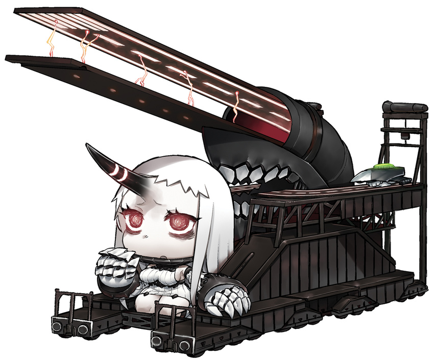 abua cannon chibi claws horn kantai_collection railgun red_eyes seaport_hime shinkaisei-kan weapon white_hair