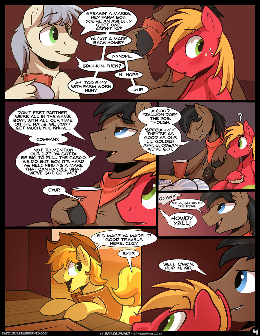 big_macintosh_(mlp) braeburn_(mlp) braeburned comic dialog equine flaccid friendship_is_magic hat horse john_bull_(mlp) male mammal my_little_pony penis promontory_(mlp) sheath text