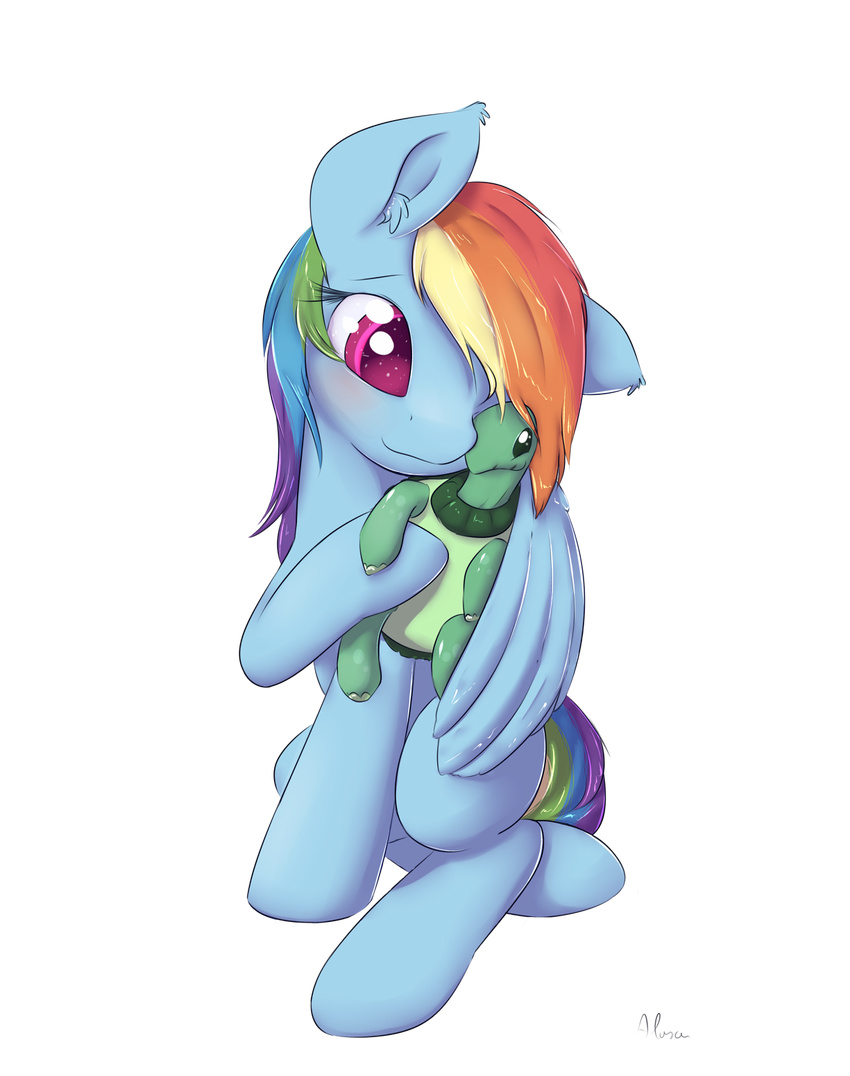 alasou alpha_channel blue_fur cute duo equine female feral friendship_is_magic fur hair hair_over_eye hug male mammal multi-colored_hair my_little_pony pegasus pink_eyes plain_background rainbow_dash_(mlp) rainbow_hair rainbow_tail smile tank_(mlp) tortoise transparent_background wing_hug wings