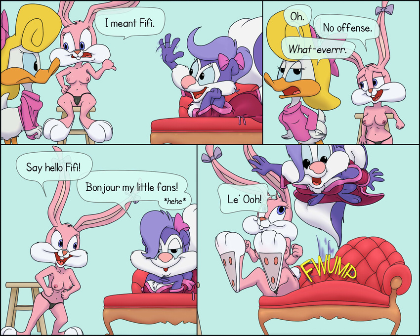 breasts female fifi_la_fume gentlemanpaux hindpaw looking_at_viewer nipples paws shirley_the_loon tiny_toon_adventures tiny_toons underwear warner_brothers