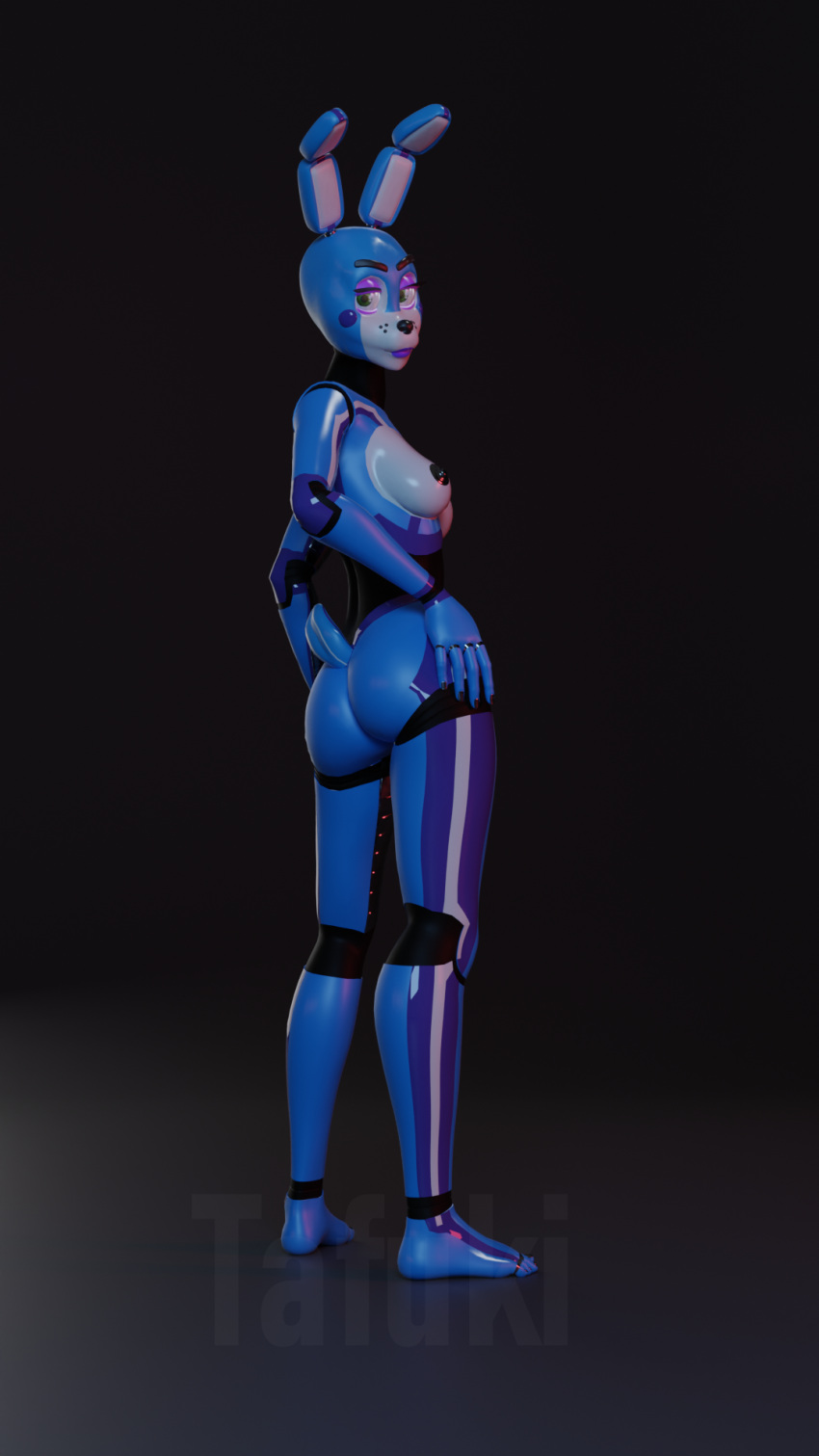 3d_(artwork) 9:16 animatronic anthro blender_(software) blender_cycles blue_body blue_skin breasts butt digital_media_(artwork) female five_nights_at_freddy's five_nights_at_freddy's_2 hi_res humanoid lagomorph leporid looking_at_viewer machine mammal pose rabbit robot robot_humanoid scottgames solo standing tafuki toy_bonnie_(fnaf)