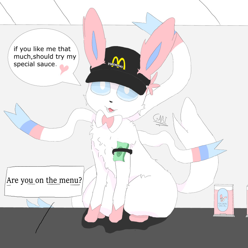 absurd_res andromorph clothing eeveelution female female/female feral gabriela_paes generation_6_pokemon hat headgear headwear hi_res intersex mac_(disambiguation) nintendo paws pokemon pokemon_(species) smile solo sylveon