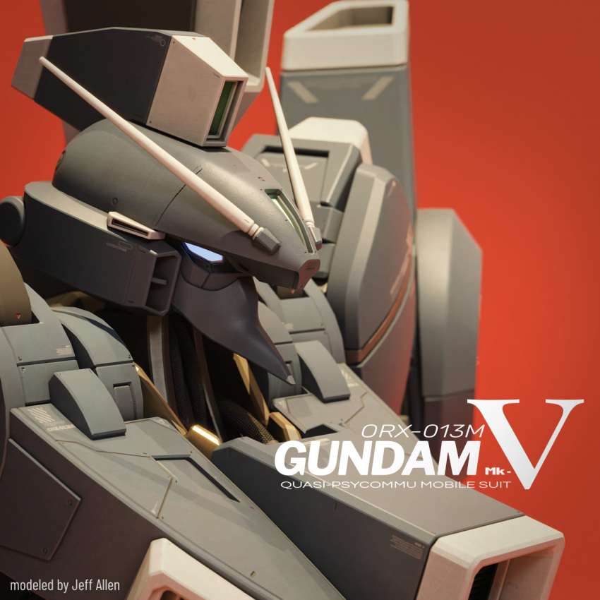 3d aqua_eyes blender_(medium) character_name concept_art english_text glowing glowing_eyes gundam gundam_mk_v gundam_sentinel highres looking_to_the_side machinery mecha mjeff mobile_suit realistic robot science_fiction signature upper_body