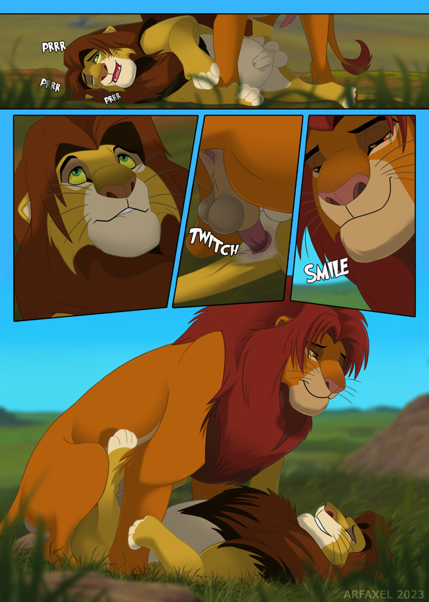 anal animal_genitalia arf-fra balls bedroom_eyes disney duo fan_character felid feral genitals hi_res lion lying male male/male mammal narrowed_eyes on_back pantherine penis seductive sex sheath simba_(the_lion_king) the_lion_king zilvus