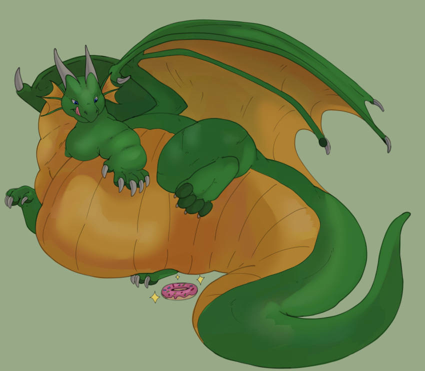 2022 2_horns absurd_res belly big_belly big_tail blue_eyes claws dessert digital_drawing_(artwork) digital_media_(artwork) doughnut dragon fat_arms feet feral fin food green_background green_body green_scales head_fin hi_res horn licking licking_lips lying male multicolored_body multicolored_scales nude nurth_(geekdragon) obese obese_feral obese_male on_side overweight overweight_feral overweight_male pawpads quadruped reaching reaching_for_object scales scalie simple_background smile soles solo struggling tail thick_neck thick_tail tongue tongue_out two_tone_body two_tone_scales western_dragon wings xeniyy yellow_body yellow_scales