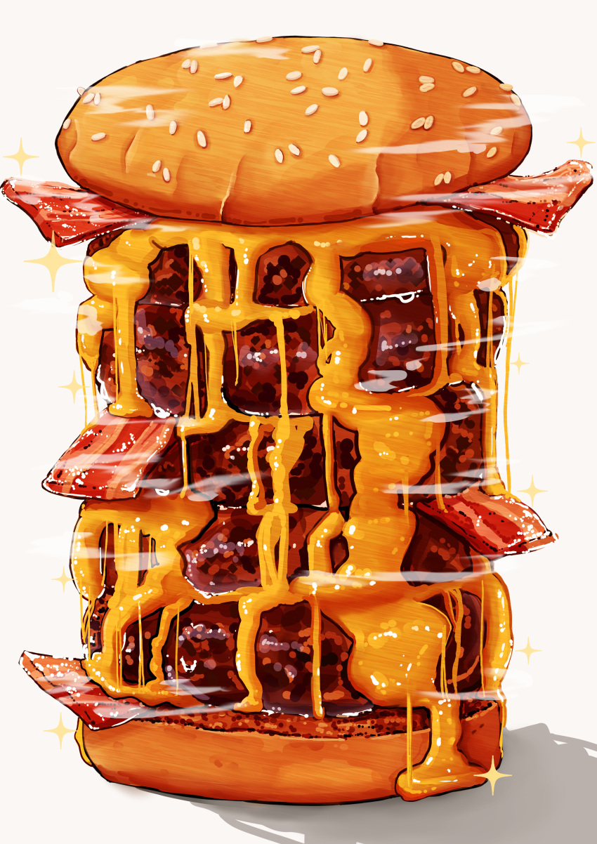 absurdres bacon bread burger cheese fast_food food food_focus highres kaneko_ryou meat no_humans original sesame_seeds still_life