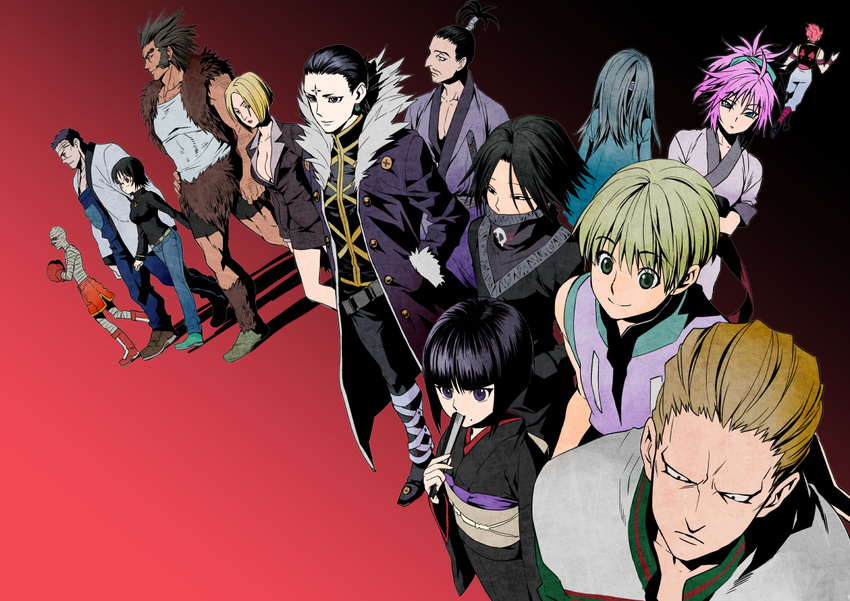 6+boys bandages beard black_hair blonde_hair bonorenofu boxing_gloves brown_hair chrollo_lucilfer earrings facial_hair feitan franklin glasses hisoka_(hunter_x_hunter) hunter_x_hunter indesign jewelry kalluto_zoldyck korutopi long_hair machi_(hunter_x_hunter) multiple_boys multiple_girls mustache nobunaga_hazama pakunoda phinx red_hair shalnark shizuku_(hunter_x_hunter) short_hair ubogin