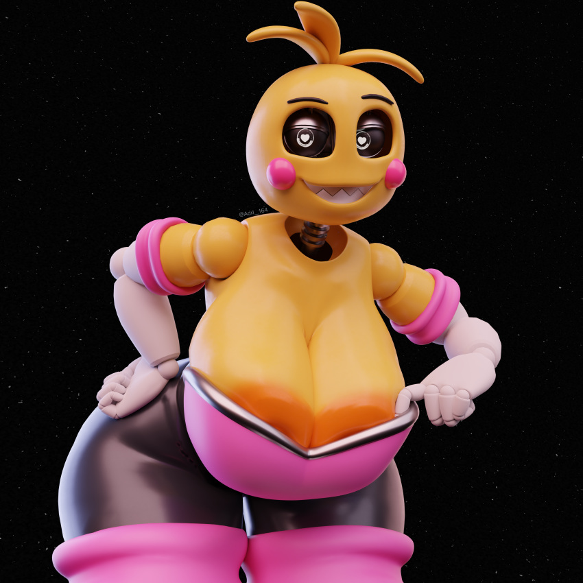 1:1 absurd_res adri164 animatronic areola areola_slip avian big_breasts bird breasts chicken clothing female five_nights_at_freddy's five_nights_at_freddy's_2 galliform gallus_(genus) gloves hand_on_breast handwear hi_res latex latex_clothing latex_legwear legwear looking_at_viewer machine orange_areola phasianid robot rouge_the_bat_outfit scottgames smile solo toy_chica_(fnaf)