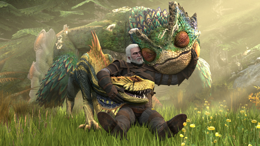 16:9 4k absurd_res ambiguous_gender animal_skull antlers armor beard bird_wyvern blue_body blue_scales boots capcom claws closed_smile clothed clothed_human clothed_male clothing dorsal_ridge dragon embrace eye_scar eyes_closed facial_hair facial_scar fanged_wyvern feather_tuft feathered_crest feathers feral flower fluffy_feathers flying_wyvern footwear forest forest_background geralt_of_rivia grass green_body green_scales group hair head_crest hi_res horn hug human ivorylagiacrus jagras leather leather_boots leather_clothing leather_footwear leshen male mammal markings monster_hunter mouth_closed mustache nature nature_background open_mouth open_smile pink_eyes plant primatius pukei-pukei scale_markings scaled_legs scaled_underbelly scales scar sharp_teeth sitting sitting_on_ground smile teeth teeth_showing toe_claws tree trio tuft white_body white_hair white_skin wholesome widescreen wyvern yellow_body yellow_scales
