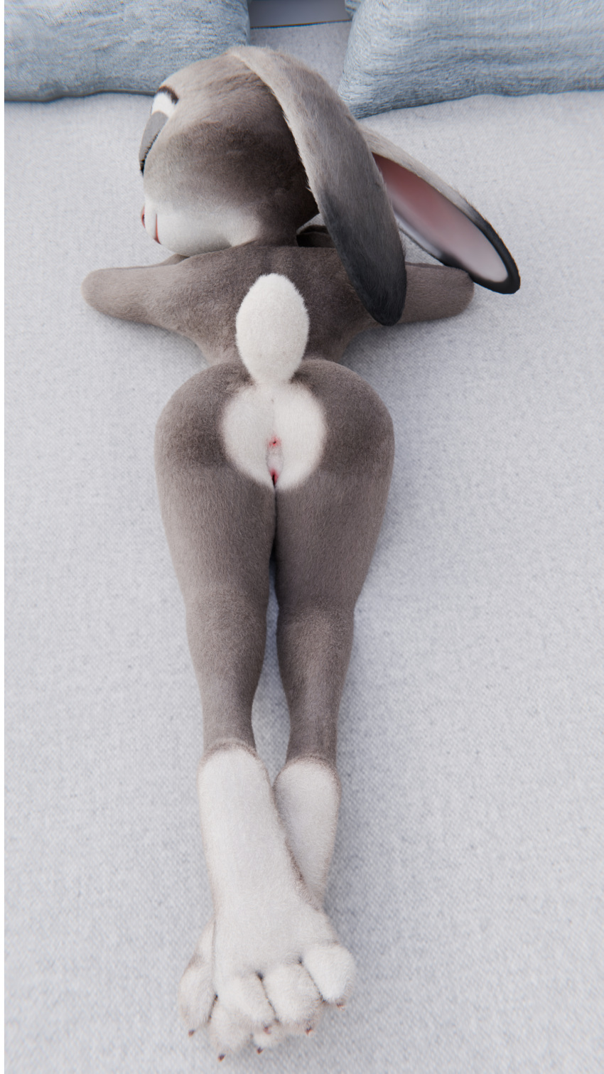 3_toes 3d_(artwork) 9:16 absurd_res anthro bed close-up cotg_(artist) crossed_feet digital_media_(artwork) disney ears_down eyes_closed feet female fur furniture grey_body grey_fur hi_res judy_hopps lagomorph leporid lying mammal multicolored_body nude on_front paws pivoted_ears presenting rabbit relaxing sleeping smile solo toes zootopia