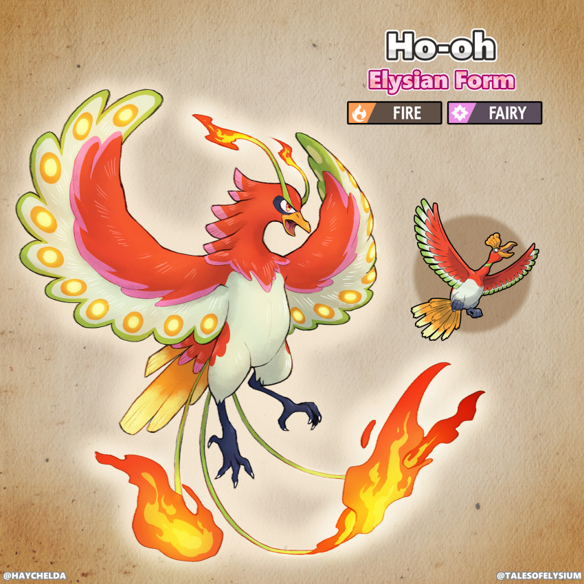 1:1 ambiguous_gender avian beak biped claws english_text european_mythology fakemon feathered_wings feathers feral fire generation_2_pokemon greek_mythology haychel hi_res ho-oh legendary_pokemon mythological_avian mythological_firebird mythology nintendo open_mouth phoenix pokemon pokemon_(species) solo text wings