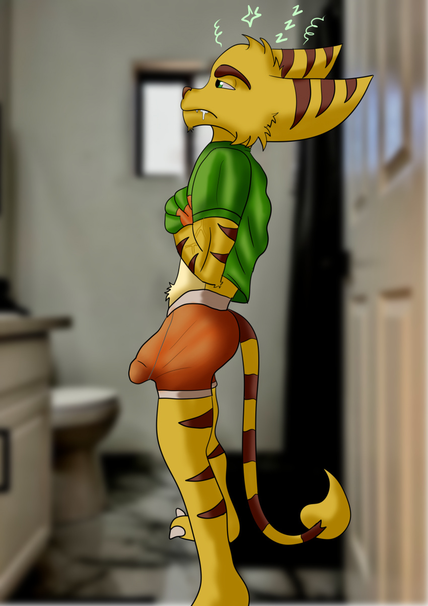 anthro ba&ntilde;o calzone_(artist) hi_res lombax macho male male/male mammal ratchet ratchet_and_clank rockeylombax solo sony_corporation sony_interactive_entertainment