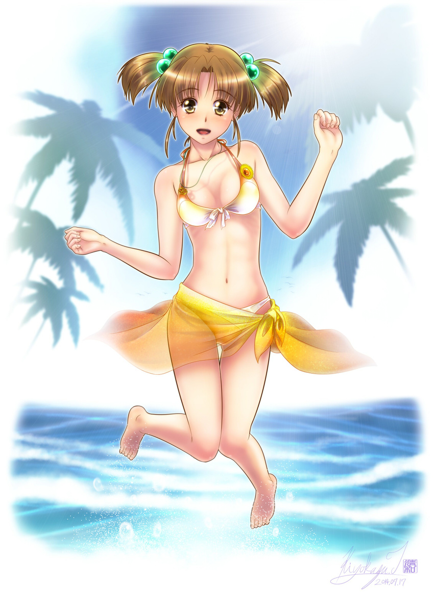 bikini brown_eyes brown_hair highres jumping kiyokazu md5_mismatch nagakura_emiru sarong sentimental_graffiti short_hair swimsuit twintails