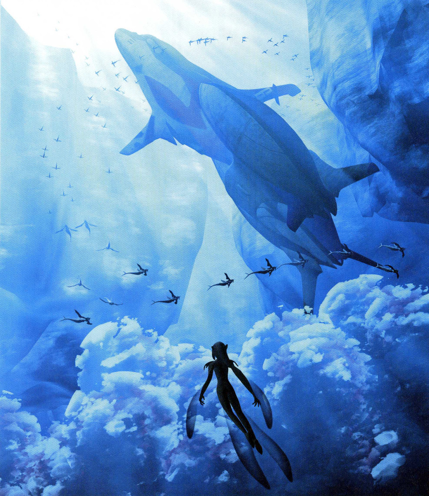 artist_request blue_submarine_no_6 highres mutio scan scan_artifacts solo underwater whale