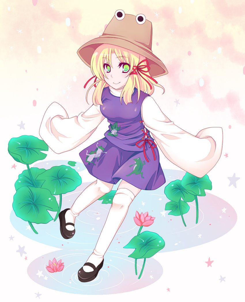 bad_id bad_pixiv_id bangs blonde_hair highres moriya_suwako shino_(mijinko) solo thighhighs touhou