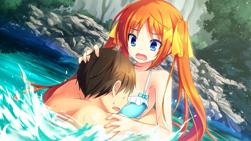 1girl blue_eyes chiri_(atlanta) chuablesoft highres hinohara_kei long_hair open_mouth orange_hair swimsuit wagaya_no_himegami-sama! water wet