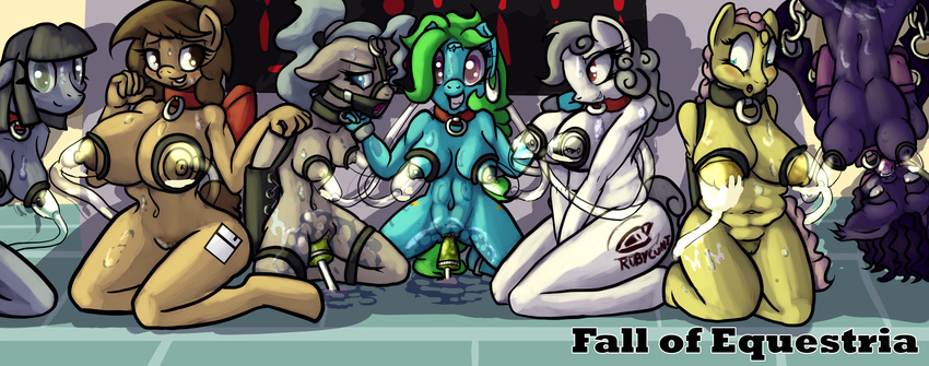 anthro anthrofied armbinder bad_language ball_gag bat_pony bat_wings big_breasts blue_eyes bound breast_milking breasts bridle brown_eyes brown_hair clexyoshi collar cutie_mark dildo equine fall_of_equestria fangs female forced gag gourp green_hair grey_hair hair horse kneeling lactating mammal milk my_little_pony navel nipples nude original_character pegasus penetration pony pussy red_eyes ring_gag ruby_blossom severed_horn sex_toy slave sweat tube upside_down vagianl vaginal vaginal_penetration vibrator wings wishy_washy