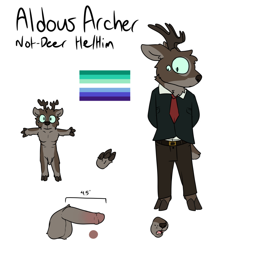 absurd_res anthro cervine deer genitals hi_res male mammal mewlogy model_sheet not-deer penis pride_color_flag