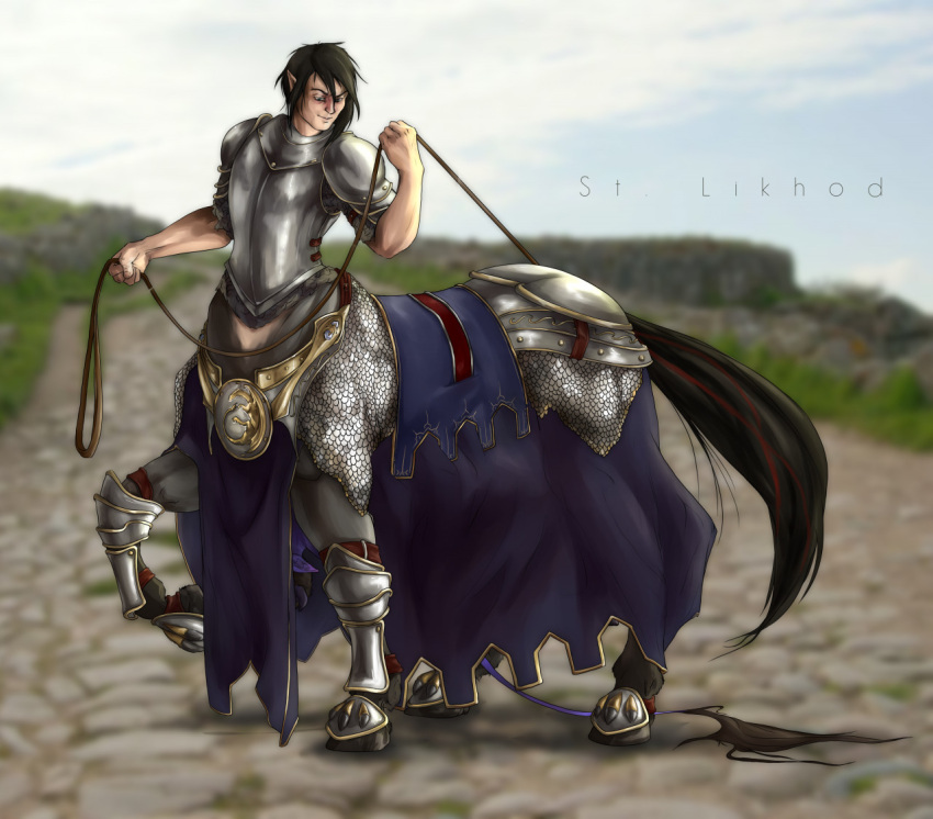 ambiguous_gender armor belly_riding bound centaur digital_media_(artwork) duo equid equid_taur equine harness humanoid humanoid_pointy_ears humanoid_taur male male/ambiguous male_penetrating mammal mammal_taur penetration sex st.likhod stealth_sex tail taur tiefling