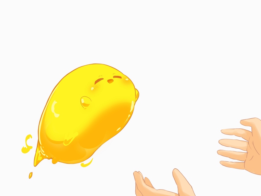 :d closed_eyes colored_skin highres hikyou_takarasou midair original simple_background slime_(creature) smile white_background yellow_skin