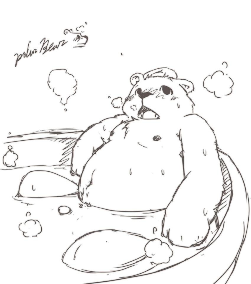 bathtub bear chubby kemono male mammal moobs navel nipples open_mouth plain_background sketch solo stevenlew water white_background