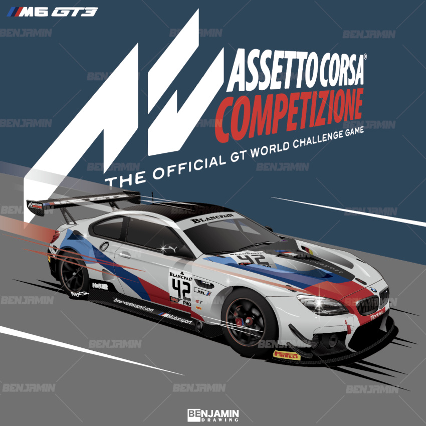 arrow_(symbol) assetto_corsa_competizione benjamin_(user_scjv3278) bmw bmw_m6 car copyright_name german_flag glint gt_world_challenge_europe highres logo motor_vehicle puma_(brand) race_vehicle racecar spoiler_(automobile) sponsor vehicle_focus watermark