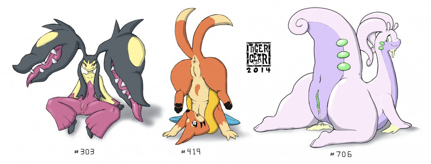 anthro anus barefoot butt dragon female floatzel fur goo goodra happy juice lying mammal mawile mega_evolution mega_mawile mustelid nintendo nude on_floor on_stomach open_mouth pawpads paws pok&#233;mon pok&eacute;mon pussy pussy_juice sharp_teeth size_difference slime slug smile spread_legs spreading teeth tigergear tongue tongue_out upside_down video_games weasel
