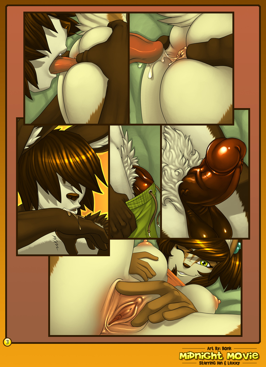 anal anthro anus balls bonk bottomless breasts close-up comic female hi_res ian_(gothicskunk) looking_at_viewer male mammal midnight_movie one_eye_closed oral penis pussy rimming skunk spread_pussy spreading straight