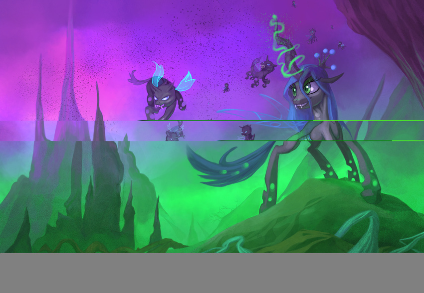 2014 changeling envidia14 female feral friendship_is_magic green_eyes green_hair hair my_little_pony queen_chrysalis_(mlp) smile